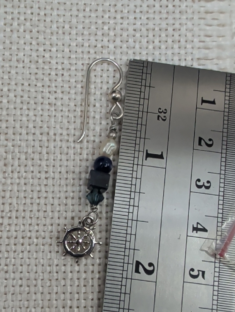 Sterling Silver Nautical Wheel Dangle Earrings with Navy and Pearl Beads - Picture 17 of 17